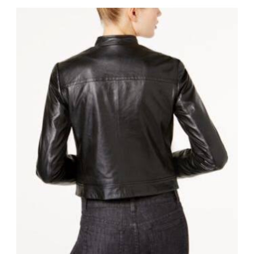 Michael Kors Black Leather Moto Jacket/Gold Zipper - Picture 2 of 8